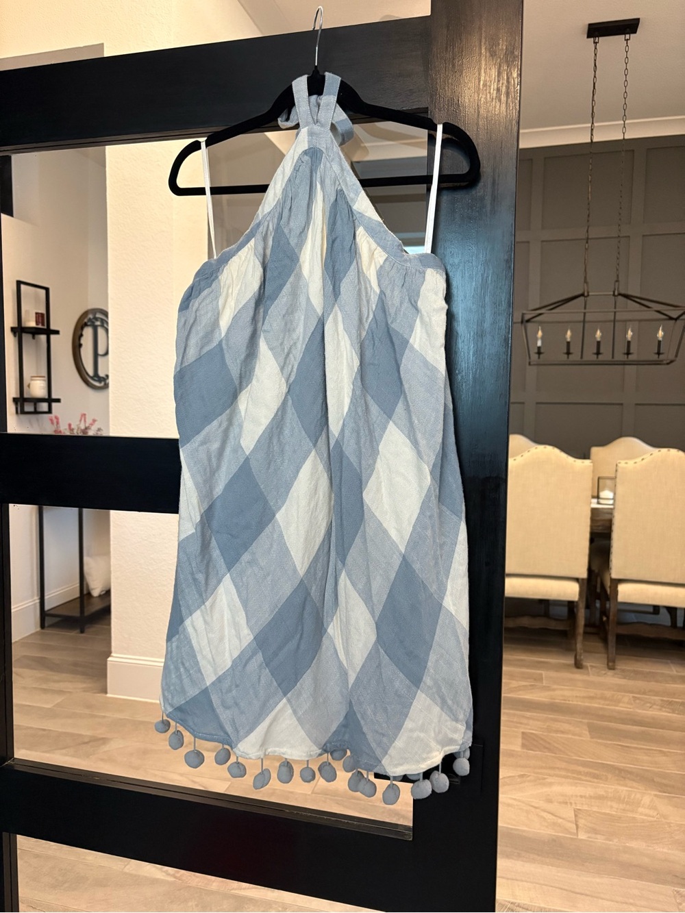 NWT Tularosa Holden Dress - Blue Gingham Halter Dress - Pom Pom Trim - Medium - Picture 3 of 14